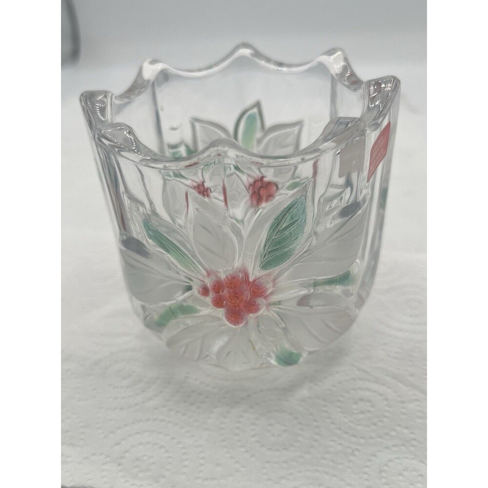 Mikasa Celebrations Holiday Bloom Votive Candle Holder Poinsettia Crystal Glass